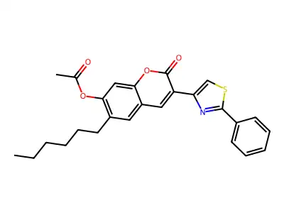 [6-hexyl-2-oxo-3-(2-phenyl-1,3-thiazol-4-yl)chromen-7-yl] Acetate structure