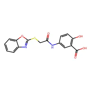5-[[2-(1,3-Benzoxazol-2-ylsulfanyl)acetyl]amino]-2-hydroxybenzoic acid structure