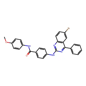 4-[(6-bromo-4-phenylquinazolin-2-yl)amino]-N-(4-methoxyphenyl)benzamide structure