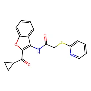 N-[2-(cyclopropanecarbonyl)-1-benzofuran-3-yl]-2-pyridin-2-ylsulfanylacetamide structure