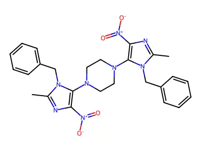 1,4-Bis(3-benzyl-2-methyl-5-nitroimidazol-4-yl)piperazine structure