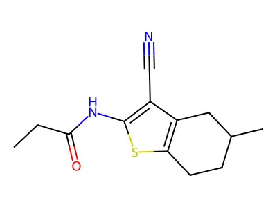 N-(3-cyano-5-methyl-4,5,6,7-tetrahydro-1-benzothiophen-2-yl)propanamide structure