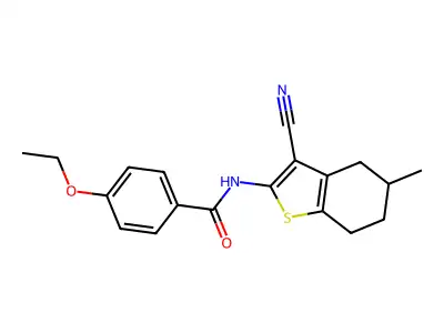 N-(3-cyano-5-methyl-4,5,6,7-tetrahydro-1-benzothiophen-2-yl)-4-ethoxybenzamide structure
