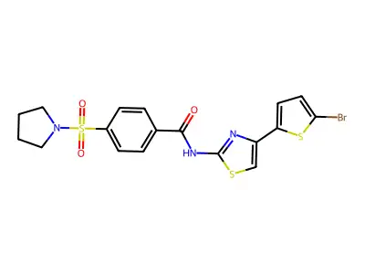 N-(4-(5-bromothiophen-2-yl)thiazol-2-yl)-4-(pyrrolidin-1-ylsulfonyl)benzamide structure