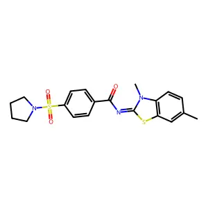 N-(3,6-dimethyl-1,3-benzothiazol-2-ylidene)-4-pyrrolidin-1-ylsulfonylbenzamide structure