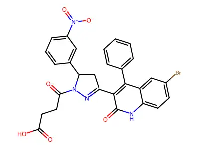 4-(3-(6-bromo-2-oxo-4-phenyl-1,2-dihydroquinolin-3-yl)-5-(3-nitrophenyl)-4,5-dihydro-1H-pyrazol-1-yl)-4-oxobutanoic acid structure