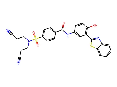 N-[3-(1,3-BENZOTHIAZOL-2-YL)-4-HYDROXYPHENYL]-4-[BIS(2-CYANOETHYL)SULFAMOYL]BENZAMIDE structure