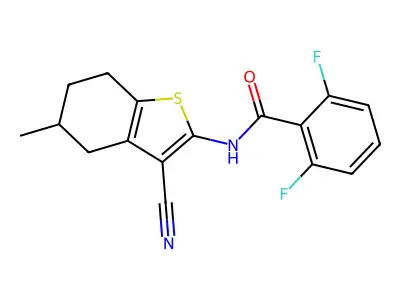 N-(3-cyano-5-methyl-4,5,6,7-tetrahydro-1-benzothiophen-2-yl)-2,6-difluorobenzamide structure