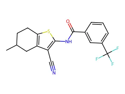 N-(3-cyano-5-methyl-4,5,6,7-tetrahydro-1-benzothiophen-2-yl)-3-(trifluoromethyl)benzamide structure