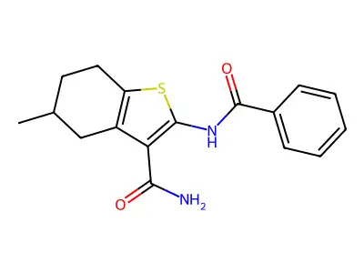 2-Benzamido-5-methyl-4,5,6,7-tetrahydro-1-benzothiophene-3-carboxamide structure