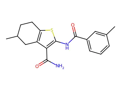 5-Methyl-2-(3-methylbenzamido)-4,5,6,7-tetrahydrobenzo[b]thiophene-3-carboxamide structure