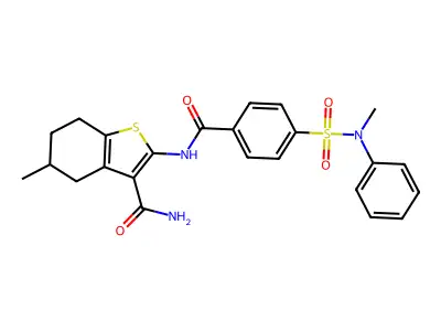 5-METHYL-2-{4-[METHYL(PHENYL)SULFAMOYL]BENZAMIDO}-4,5,6,7-TETRAHYDRO-1-BENZOTHIOPHENE-3-CARBOXAMIDE structure