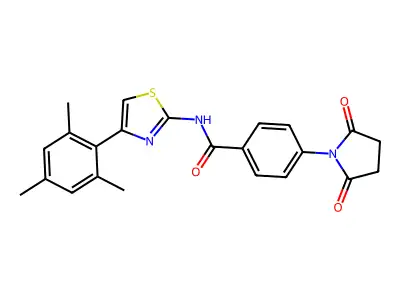 4-(2,5-dioxopyrrolidin-1-yl)-N-[4-(2,4,6-trimethylphenyl)-1,3-thiazol-2-yl]benzamide structure