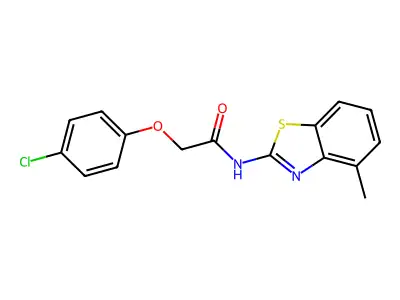 2-(4-chlorophenoxy)-N-(4-methyl-1,3-benzothiazol-2-yl)acetamide structure