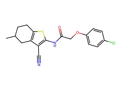 2-(4-chlorophenoxy)-N-(3-cyano-5-methyl-4,5,6,7-tetrahydro-1-benzothiophen-2-yl)acetamide structure