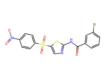 3-bromo-N-(5-((4-nitrophenyl)sulfonyl)thiazol-2-yl)benzamide structure
