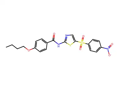 4-butoxy-N-(5-((4-nitrophenyl)sulfonyl)thiazol-2-yl)benzamide structure