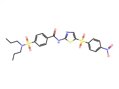 4-(N,N-dipropylsulfamoyl)-N-(5-((4-nitrophenyl)sulfonyl)thiazol-2-yl)benzamide structure