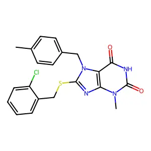 8-((2-chlorobenzyl)thio)-3-methyl-7-(4-methylbenzyl)-1H-purine-2,6(3H,7H)-dione structure