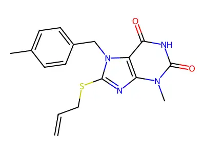 8-(allylthio)-3-methyl-7-(4-methylbenzyl)-1H-purine-2,6(3H,7H)-dione structure