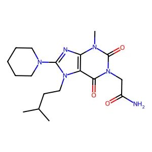 2-[3-Methyl-7-(3-methylbutyl)-2,6-dioxo-8-piperidin-1-ylpurin-1-yl]acetamide structure