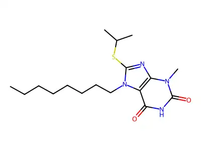 8-(isopropylsulfanyl)-3-methyl-7-octyl-3,7-dihydro-1H-purine-2,6-dione structure
