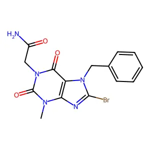 2-(7-benzyl-8-bromo-3-methyl-2,6-dioxo-2,3,6,7-tetrahydro-1H-purin-1-yl)acetamide structure
