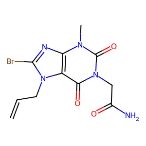 2-(7-allyl-8-bromo-3-methyl-2,6-dioxo-2,3,6,7-tetrahydro-1H-purin-1-yl)acetamide structure