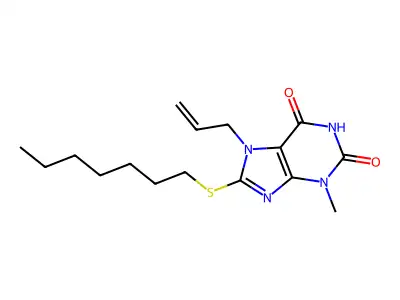 7-Allyl-8-heptylsulfanyl-3-methyl-3,7-dihydro-purine-2,6-dione structure