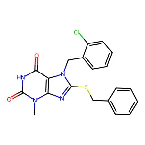 8-(benzylthio)-7-(2-chlorobenzyl)-3-methyl-1H-purine-2,6(3H,7H)-dione structure