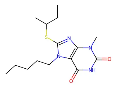 8-Butan-2-ylsulfanyl-3-methyl-7-pentylpurine-2,6-dione structure