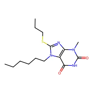 7-Hexyl-3-methyl-8-propylsulfanylpurine-2,6-dione structure
