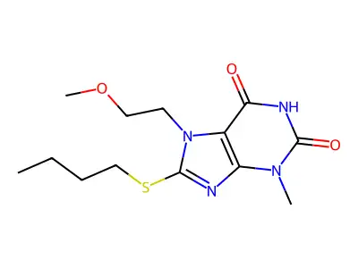 8-Butylsulfanyl-7-(2-methoxyethyl)-3-methylpurine-2,6-dione structure