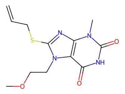 8-(allylthio)-7-(2-methoxyethyl)-3-methyl-1H-purine-2,6(3H,7H)-dione structure