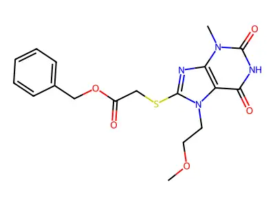 Benzyl 2-[7-(2-methoxyethyl)-3-methyl-2,6-dioxopurin-8-yl]sulfanylacetate structure
