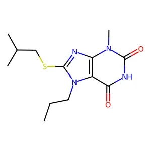 3-Methyl-8-(2-methylpropylsulfanyl)-7-propylpurine-2,6-dione structure