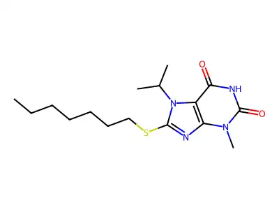 8-Heptylsulfanyl-7-isopropyl-3-methyl-3,7-dihydro-purine-2,6-dione structure