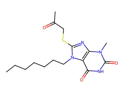 7-Heptyl-3-methyl-8-(2-oxo-propylsulfanyl)-3,7-dihydro-purine-2,6-dione structure