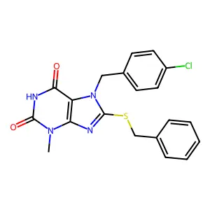 8-Benzylsulfanyl-7-(4-chloro-benzyl)-3-methyl-3,7-dihydro-purine-2,6-dione structure