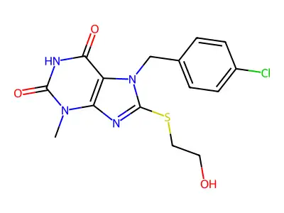 7-(4-chlorobenzyl)-8-((2-hydroxyethyl)thio)-3-methyl-1H-purine-2,6(3H,7H)-dione structure
