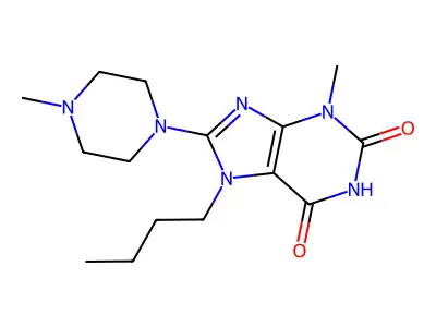 7-butyl-3-methyl-8-(4-methylpiperazin-1-yl)-3,7-dihydro-1H-purine-2,6-dione structure