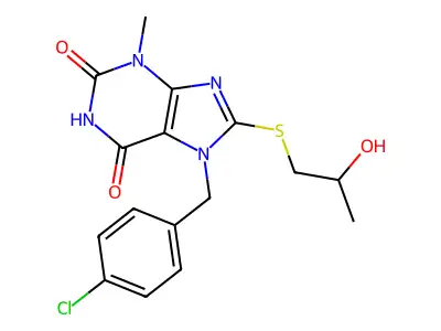 7-(4-chlorobenzyl)-8-((2-hydroxypropyl)thio)-3-methyl-1H-purine-2,6(3H,7H)-dione structure