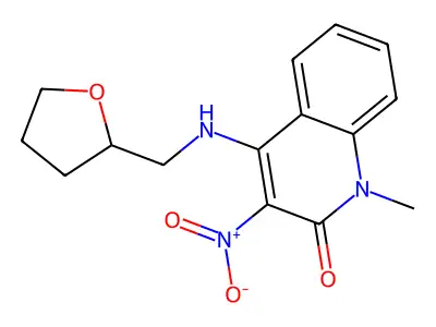 1-methyl-3-nitro-4-(((tetrahydrofuran-2-yl)methyl)amino)quinolin-2(1H)-one structure