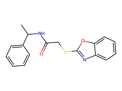 2-(1,3-benzoxazol-2-ylsulfanyl)-N-(1-phenylethyl)acetamide structure