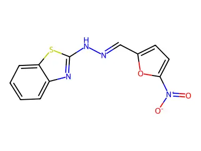 N-[(E)-(5-nitrofuran-2-yl)methylideneamino]-1,3-benzothiazol-2-amine structure