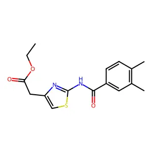 Ethyl (2-{[(3,4-dimethylphenyl)carbonyl]amino}-1,3-thiazol-4-yl)acetate structure