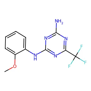 N-(2-methoxyphenyl)-6-(trifluoromethyl)-1,3,5-triazine-2,4-diamine structure