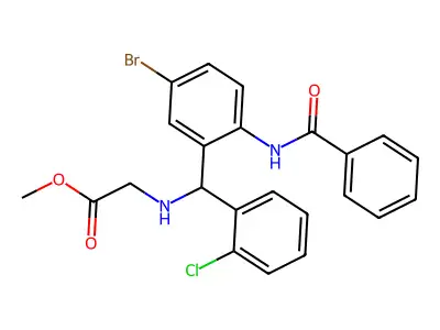 Methyl 2-[[(2-benzamido-5-bromophenyl)-(2-chlorophenyl)methyl]amino]acetate structure