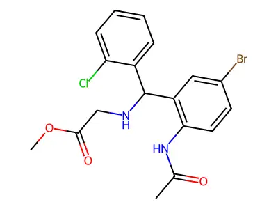 Methyl 2-(((2-acetamido-5-bromophenyl)(2-chlorophenyl)methyl)amino)acetate structure