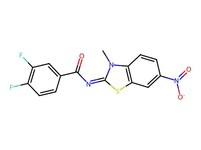 (E)-3,4-difluoro-N-(3-methyl-6-nitrobenzo[d]thiazol-2(3H)-ylidene)benzamide structure